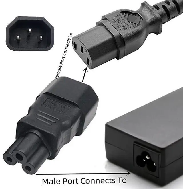Alt view image 7 of 7 - Vszerda IEC60320 C14 Male to C5 Female 3Pole Power Extension Adapter AC Convertor Straight Connector
