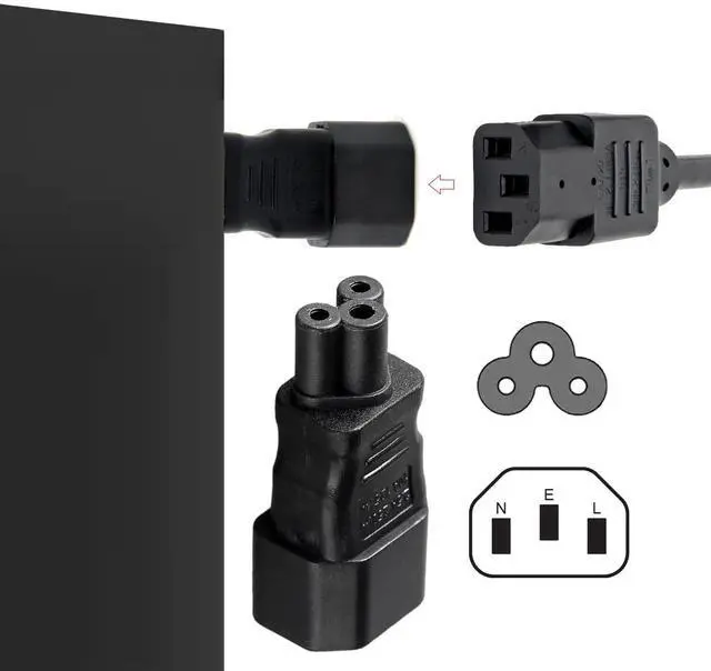 Alt view image 5 of 7 - Vszerda IEC60320 C14 Male to C5 Female 3Pole Power Extension Adapter AC Convertor Straight Connector