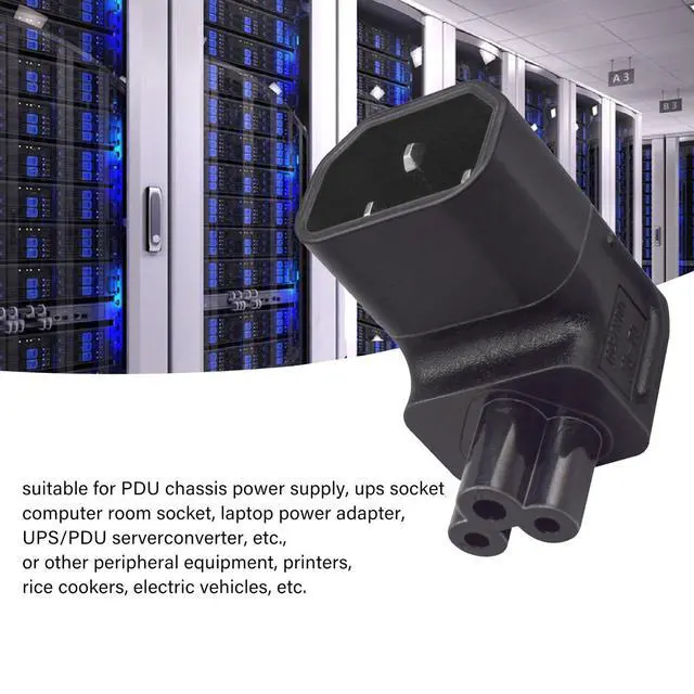 Alt view image 2 of 7 - Vszerda IEC60320 C14 Male to C5 Female 3Pole Power Extension Adapter AC Convertor Down Angled 90 Degree Connector