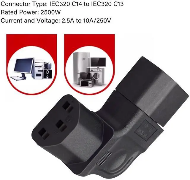 Alt view image 7 of 7 - Vszerda IEC60320 C14 Male to C13 Female Power Extension Adapter AC Convertor Left Angled 90 Degree Connector