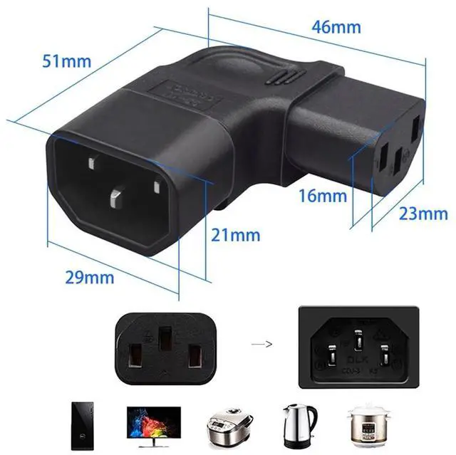 Alt view image 3 of 7 - Vszerda IEC60320 C14 Male to C13 Female Power Extension Adapter AC Convertor Right Angled 90 Degree Connector