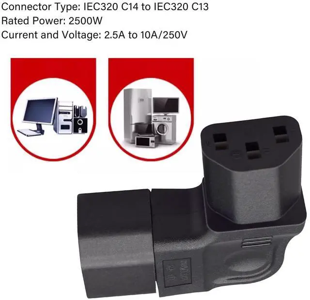 Alt view image 7 of 7 - Vszerda IEC60320 C14 Male to C13 Female Power Extension Adapter AC Convertor Right Angled 90 Degree Connector