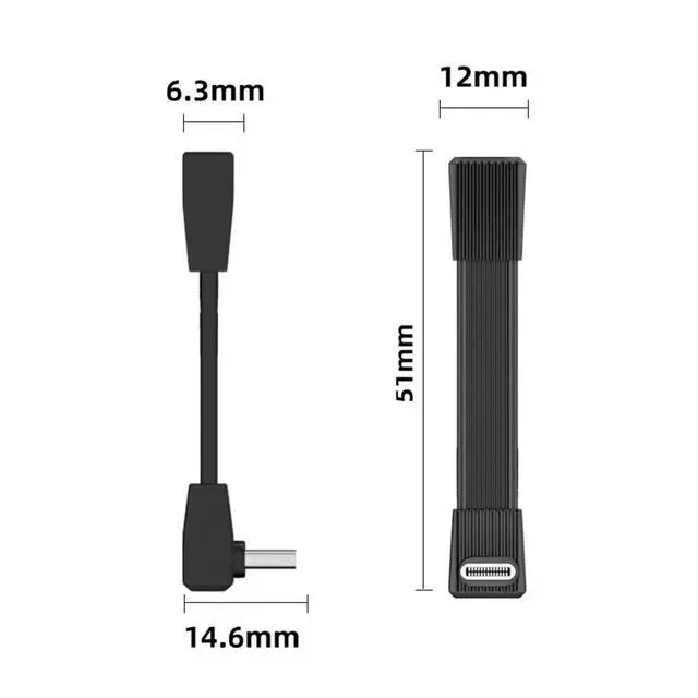 Alt view image 2 of 7 - Vszerda USB5.0 80Gbps Flat Slim FPC Male to Female USB-C Type-C Extension Cable Up Angled 90 Degree 240W 16K 8K 60Hz 5K Compatible with 40Gbps USB4.0 Thunderbolt3/4/5 (51mm)