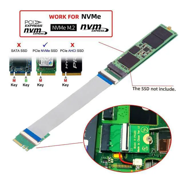 Alt view image 5 of 7 - Vszerda 2230 A+E-Key Male to NVME M-Key Female Extension Flat Slim FPC Cable for Laptop Mainboard SSD 2280