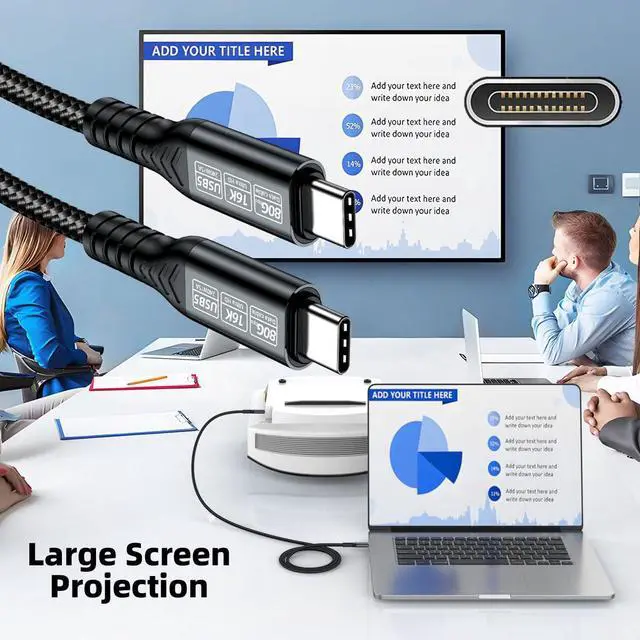 Alt view image 3 of 7 - Vszerda USB5.0 80Gbps USB-C Male to Male Type-C Cable with 240W and 16K@30hz 8K@60Hz 5K@60Hz Compatible with USB4.0 Thunderbolt3/4/5 (0.5m)