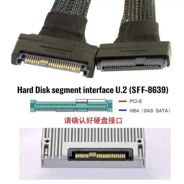 Alt view image 5 of 7 - Vszerda U.2 U2 SFF-8639 68Pin Connector NVME PCIe4.0 PCI-E5.0 SSD Cable Male to Female Socket Extension 50cm