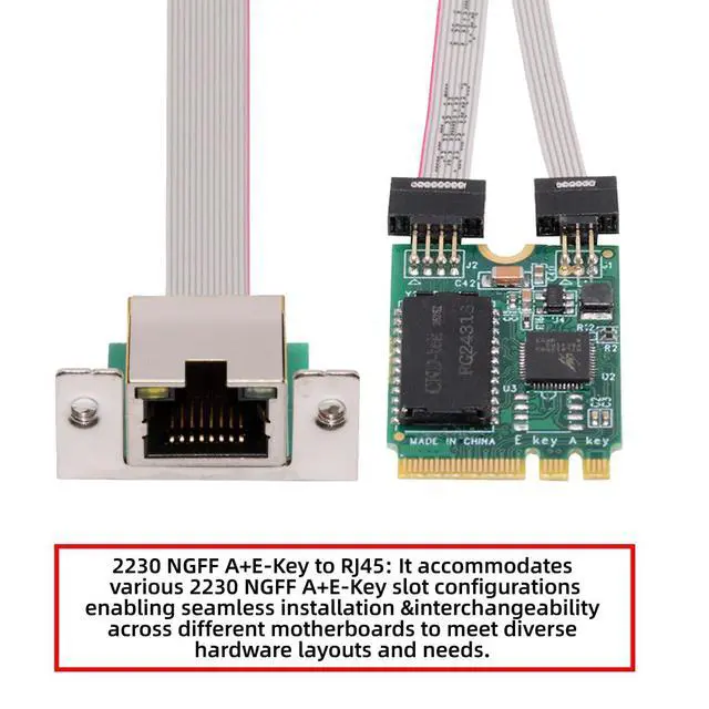 Alt view image 2 of 7 - Vszerda 2.5Gbps 2500Mbps to 2230 NGFF A+E-Key GBE Gigabit 1000Mbps Ethernet Network LAN Cable Adapter for Desktop Motherboard