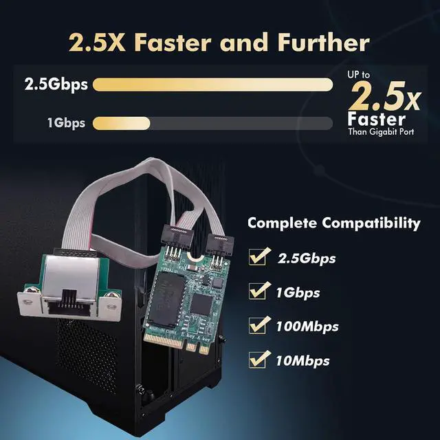 Alt view image 5 of 7 - Vszerda 2.5Gbps 2500Mbps to 2230 NGFF A+E-Key GBE Gigabit 1000Mbps Ethernet Network LAN Cable Adapter for Desktop Motherboard