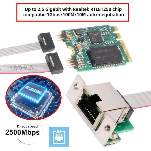 Alt view image 7 of 7 - Vszerda 2.5Gbps 2500Mbps to 2230 NGFF A+E-Key GBE Gigabit 1000Mbps Ethernet Network LAN Cable Adapter for Desktop Motherboard