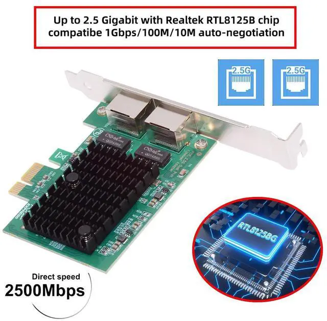 Alt view image 5 of 7 - Vszerda Dual Ports 2.5Gbps 2500Mbps to PCI-E PCI Express 1x GBE Gigabit 1000Mbps Ethernet Network LAN Cable Adapter for Desktop Motherboard