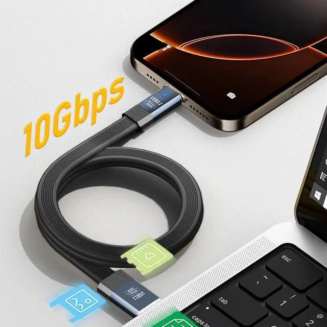 Alt view image 2 of 7 - Vszerda USB3.1 Type-A Male Host to Type-C Male 10Gbps Flat Slim FPC USB-C Data Power Cable 5V3A Compatible with Laptop Phone Disk (20cm)