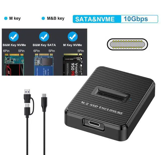 Alt view image 4 of 7 - Vszerda USB 3.0 USB-C Type-C to NVME M-Key M.2 SATA SSD Docking Vertical External PCBA Case Enclosure RTL9210B Chipset