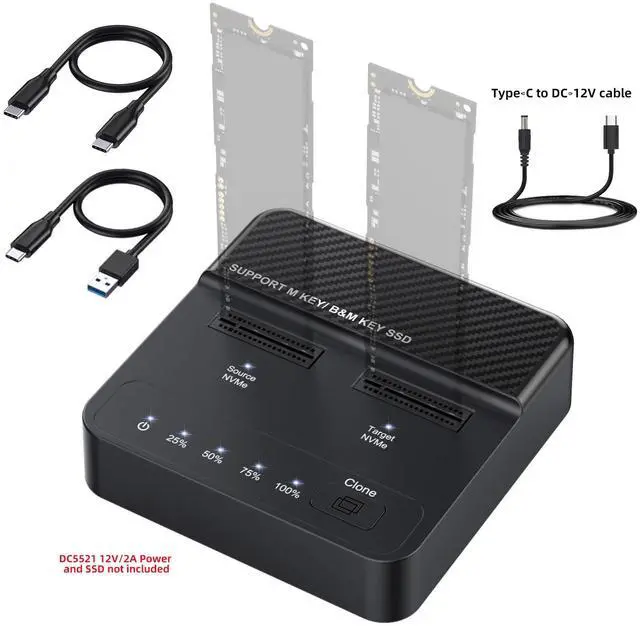 Alt view image 7 of 7 - Vszerda Cloner Dual-Bay NVME M.2 M-Key to USB-C Type-C One-Click Offline Clone Backup Enclosure 20Gbps Hyper Vertical Duplicator