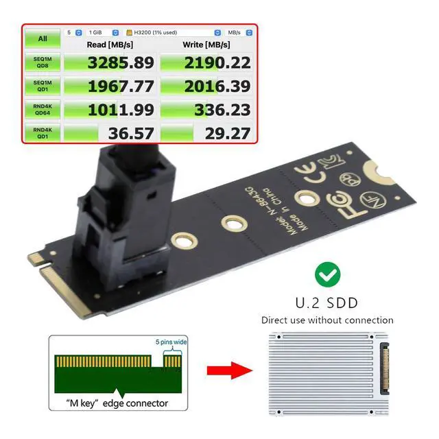 Alt view image 2 of 7 - Vszerda M-Key 22x80mm to Vertical SFF-8643 Socket PCI-E U.2 Kit SFF-8639 NVME PCIe4.0 SSD Adapter for SSD750 p3600 p3700 M.2