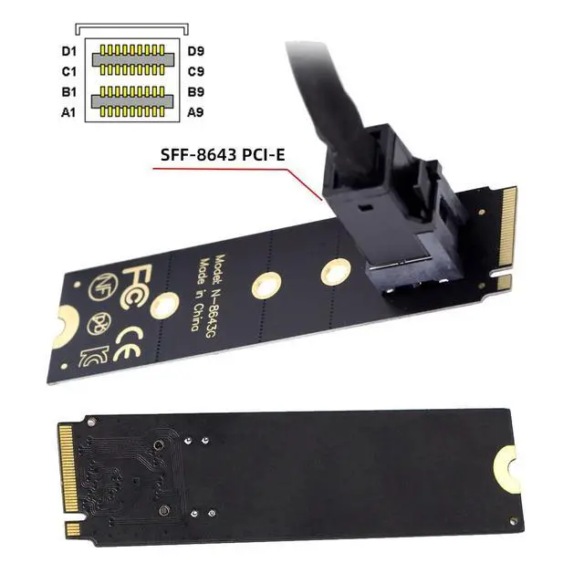 Alt view image 7 of 7 - Vszerda M-Key 22x80mm to Vertical SFF-8643 Socket PCI-E U.2 Kit SFF-8639 NVME PCIe4.0 SSD Adapter for SSD750 p3600 p3700 M.2