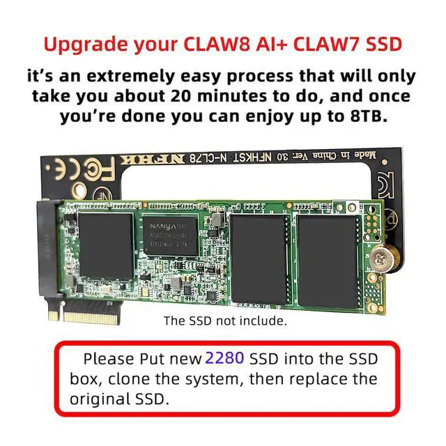 Alt view image 7 of 7 - Vszerda NVME M-Key 22x30mm to 22x80mm M2 Angled Extension SSD Upgrade Adapter Compatible with MSI CLAW8 AI+ CLAW7 Gaming