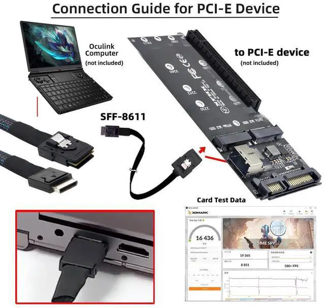 Alt view image 4 of 7 - Vszerda Oculink PCIe 4.0 PCI-Express SFF-8611 4i to SFF-8087 36Pin PCIE Slimline SSD eGPU Data Active Cable External Graphics Card 50cm