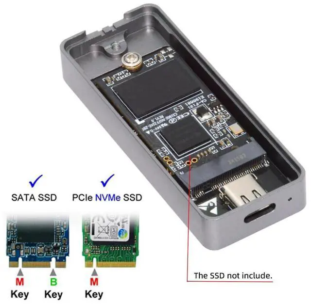 Alt view image 7 of 7 - Vszerda 20Gbps Type-C USB3.2 USB4 to NVME M-Key M.2 SATA SSD PCBA Enclosure 2242/2230mm Adapter RTL9220 Chipset