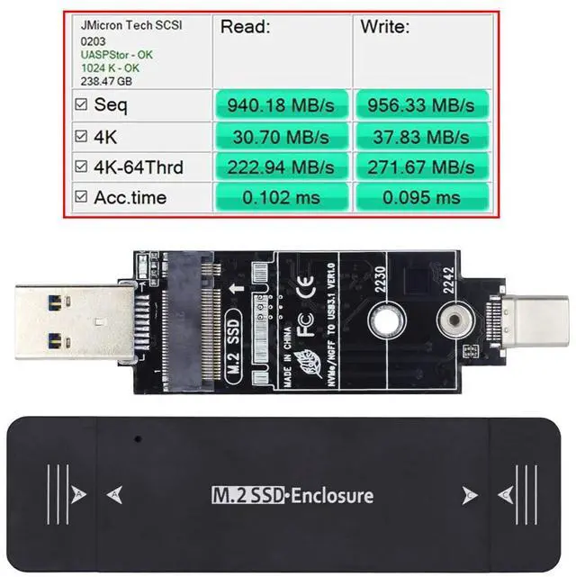 Alt view image 4 of 7 - Vszerda 10Gbps Combo Type-C USB3.0 to NVME M-Key M.2 SATA SSD PCBA Case 2242/2230mm Adapter RTL9210B Chipset