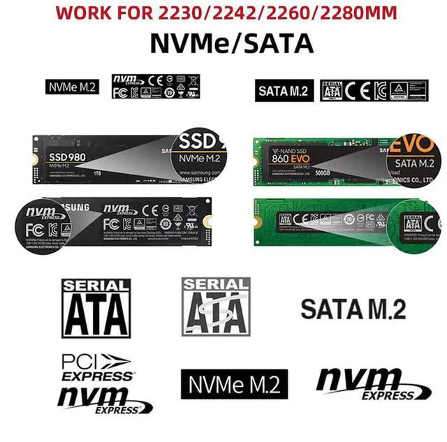 Alt view image 3 of 7 - Vszerda 10Gbps Combo Type-C USB3.0 to NVME M-Key M.2 SATA SSD PCBA Case 2280/2242/2230mm Adapter RTL9210B Chipset