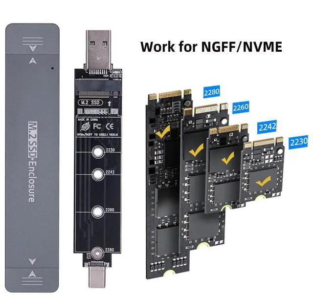 Alt view image 4 of 7 - Vszerda 10Gbps Combo Type-C USB3.0 to NVME M-Key M.2 SATA SSD PCBA Case 2280/2242/2230mm Adapter RTL9210B Chipset