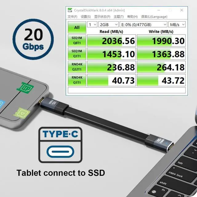 Alt view image 3 of 7 - Vszerda USB4 Cable 20Gbps Flat Slim FPC Cable USB-C Type-C with 100W and 8K@60Hz 5K@60Hz USB4.0 Compatible with Thunderbolt3/4 (20cm)