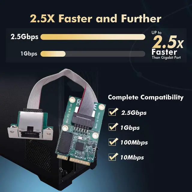 Alt view image 4 of 7 - Vszerda 2.5Gbps 2500Mbps to Mini PCI-E PCI Express GBE Gigabit 1000Mbps Ethernet Network LAN Cable Adapter for Desktop Motherboard