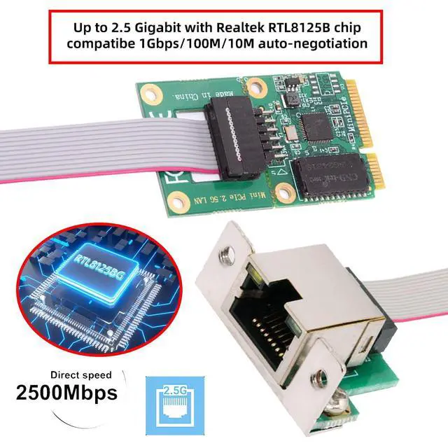 Alt view image 6 of 7 - Vszerda 2.5Gbps 2500Mbps to Mini PCI-E PCI Express GBE Gigabit 1000Mbps Ethernet Network LAN Cable Adapter for Desktop Motherboard