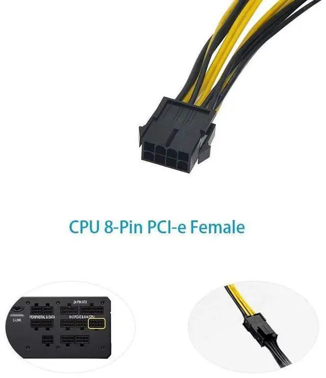 Alt view image 5 of 7 - Vszerda CPU 8 Pin to Dual 8 Pin PCIe Adapter Power Cables, CPU 8 Pin Female to Dual PCIe 2X 8 Pin (6+2) Male Power Adapter Splitter Cable for Graphics Card (2Pack/21cm)