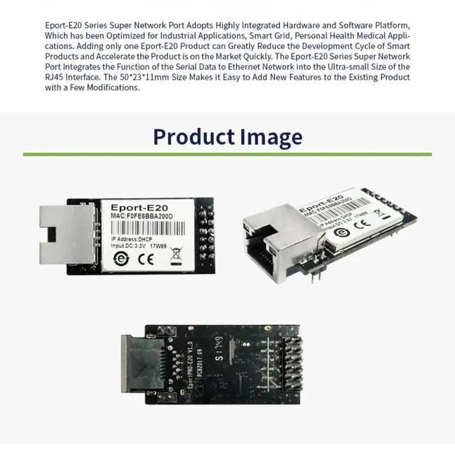 Alt view image 4 of 7 - Vszerda 5/10PCS Eport-E20 Network Server Port FreeRTOS TTL Serial to Ethernet Embedded Module DHCP 3.3V DHCP TCP IP Telnet Converter MCU (1pcs)