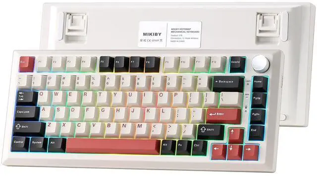 Main image of Vszerda Y75 Wireless Mechanical Keyboard,75% Hot Swappable Custom Keyboard with Knob,RGB Backlit, PBT Keycaps,2.4GHz/USB-C/BT5.0 Mechanical Gaming Keyboards(White&Red,Milk Switch)