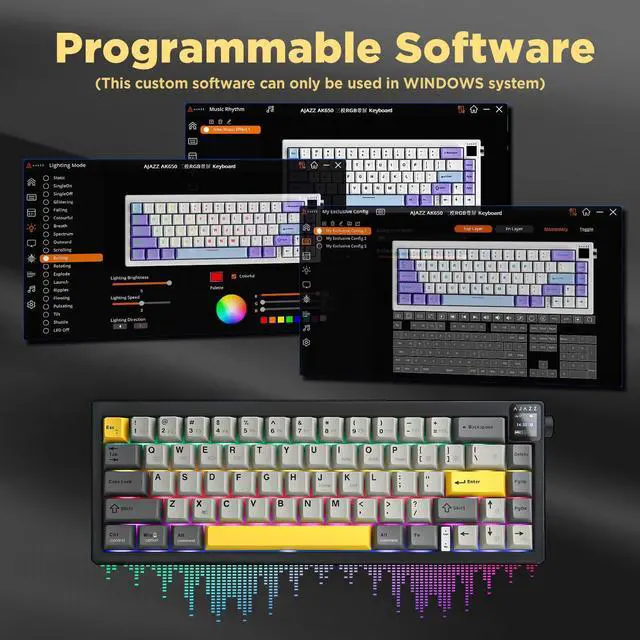 Alt view image 5 of 7 - Vszerda AJAZZ AK650 Wireless Mechanical Keyboard with Smart Display & Knob, BT/2.4G/USB-C, Hot Swappable 65% Mechanical Keyboard with PBT Keycaps, RGB Light for Win & Mac(Black,Flying Fish Switch)