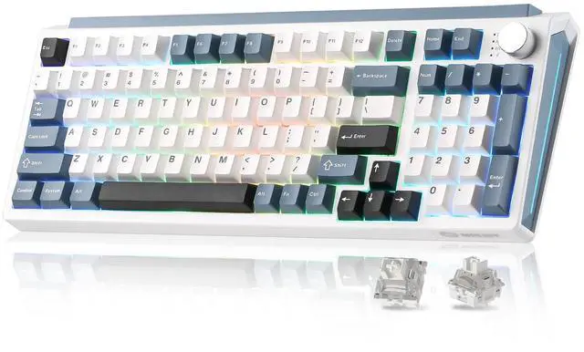 Main image of Vszerda K98 Wireless Mechanical Keyboard,Tri-Mode BT5.0/2.4GHz/USB-C Hot Swappable Custom Keyboard,Gasket Structure,RGB Backlit Gaming Keyboard for Win & Mac(White&Blue,Milk-V2 Switch)