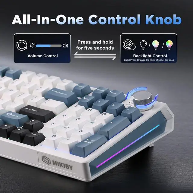 Alt view image 7 of 7 - Vszerda K98 Wireless Mechanical Keyboard,Tri-Mode BT5.0/2.4GHz/USB-C Hot Swappable Custom Keyboard,Gasket Structure,RGB Backlit Gaming Keyboard for Win & Mac(White&Blue,Cocoa-V2 Switch)
