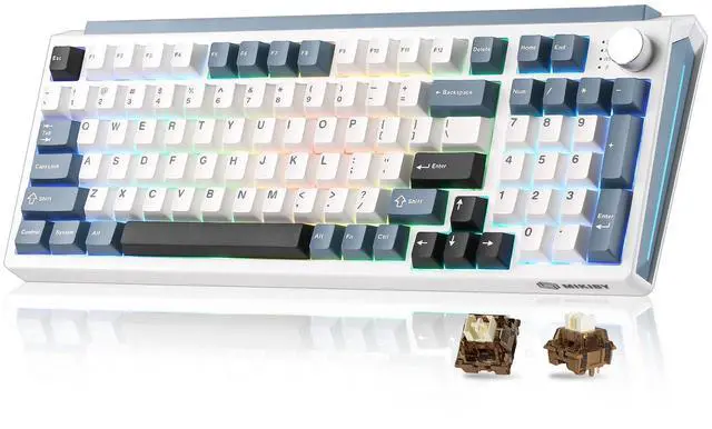 Main image of Vszerda K98 Wireless Mechanical Keyboard,Tri-Mode BT5.0/2.4GHz/USB-C Hot Swappable Custom Keyboard,Gasket Structure,RGB Backlit Gaming Keyboard for Win & Mac(White&Blue,Cocoa-V2 Switch)