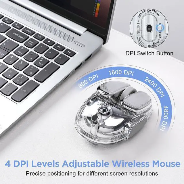 Alt view image 3 of 7 - Q9 Wireless Mouse, 2.4G/BT Dual Mode, 4 Adjustable DPI (800-4800), Ultra-Quiet Click, Bluetooth Mouse with RGB Breathing Light, 500mAh Long Battery, Portable for PC/Laptop/Mac/Tablet(Silver)