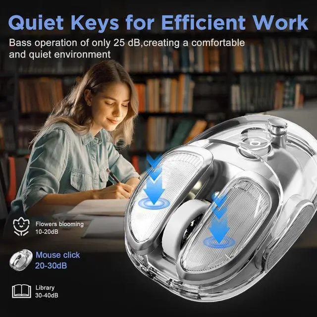 Alt view image 4 of 7 - Q9 Wireless Mouse, 2.4G/BT Dual Mode, 4 Adjustable DPI (800-4800), Ultra-Quiet Click, Bluetooth Mouse with RGB Breathing Light, 500mAh Long Battery, Portable for PC/Laptop/Mac/Tablet(Silver)