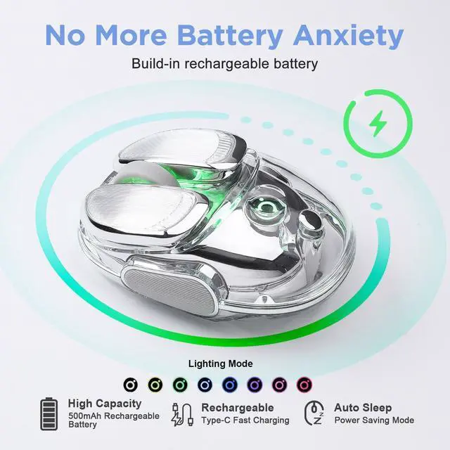 Alt view image 5 of 7 - Q9 Wireless Mouse, 2.4G/BT Dual Mode, 4 Adjustable DPI (800-4800), Ultra-Quiet Click, Bluetooth Mouse with RGB Breathing Light, 500mAh Long Battery, Portable for PC/Laptop/Mac/Tablet(Silver)