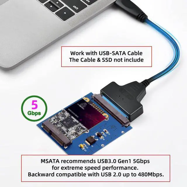 Alt view image 2 of 7 - Vszerda Slim Type 50Pin mSATA 3050 SSD 5x3cm to 2.5" SATA 3.0 22Pin Disk Adapter 6Gbps PCBA