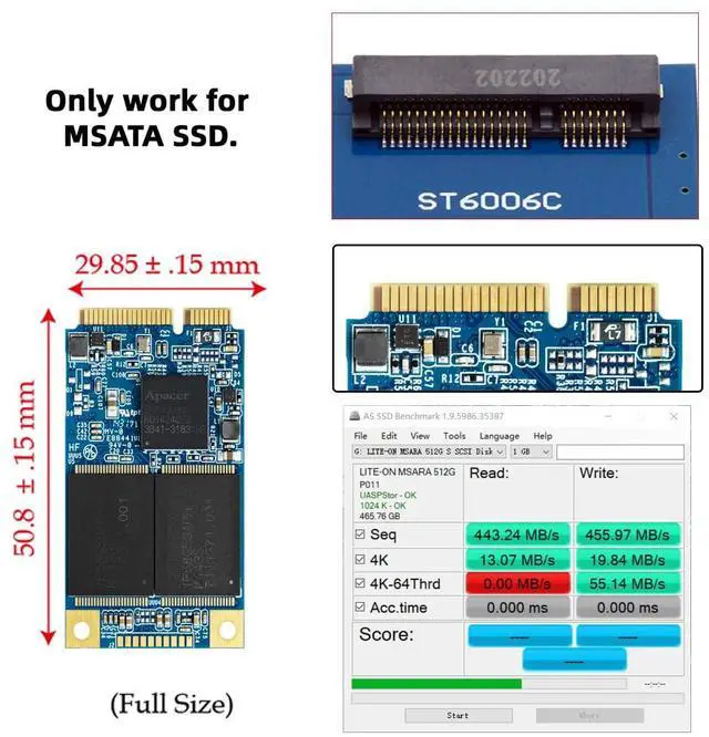 Alt view image 3 of 7 - Vszerda Slim Type 50Pin mSATA 3050 SSD 5x3cm to 2.5" SATA 3.0 22Pin Disk Adapter 6Gbps PCBA