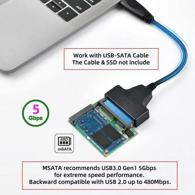 Alt view image 3 of 7 - Vszerda Low Profile 50Pin mSATA 3050 SSD 5x3cm to 2.5" SATA 3.0 22Pin Disk Adapter 6Gbps PCBA