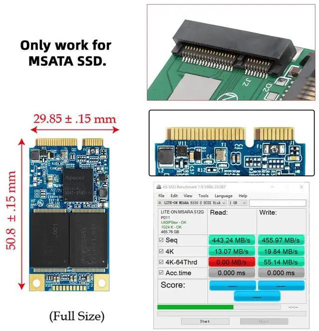 Alt view image 7 of 7 - Vszerda Low Profile 50Pin mSATA 3050 SSD 5x3cm to 2.5" SATA 3.0 22Pin Disk Adapter 6Gbps PCBA
