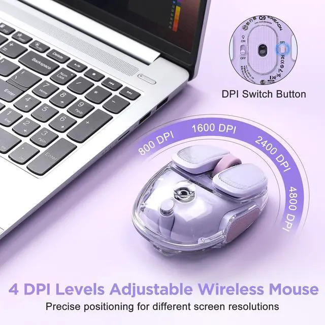 Alt view image 3 of 7 - Vszerda Q9 Chargeable Portable Silent 2.4GHz/Bluetooth Dual Mode Wireless Mouse, 4 Adjustable DPI,4800 DPI Optical Tracking Mouse with RGB Lighting, Compatible Win/Mac/Android/iOS(Purple)