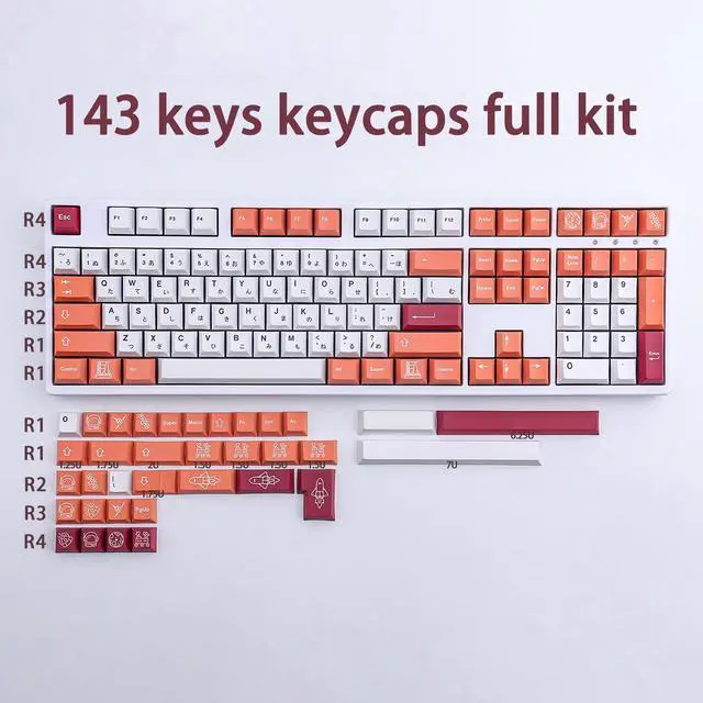 Alt view image 6 of 7 - Vszerda PBT Keycaps, 143 Keys Liftoff Keycaps Dye-Sublimation 6.25u 7u Spacebar PBT Keycap Set Cherry Profile Japanese Custom Keycaps for Mechanical Keyboards