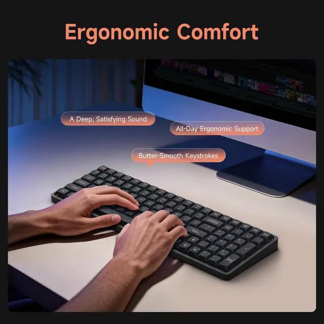 Alt view image 3 of 7 - Vszerda Magi96 Low Profile Wireless Mechanical Keyboard Full 100-Key Layout, Hot-Swappable, RGB Backlit, Full Aluminum, VIA Customizable, Mac/Windows/Linux, Tri-Mode