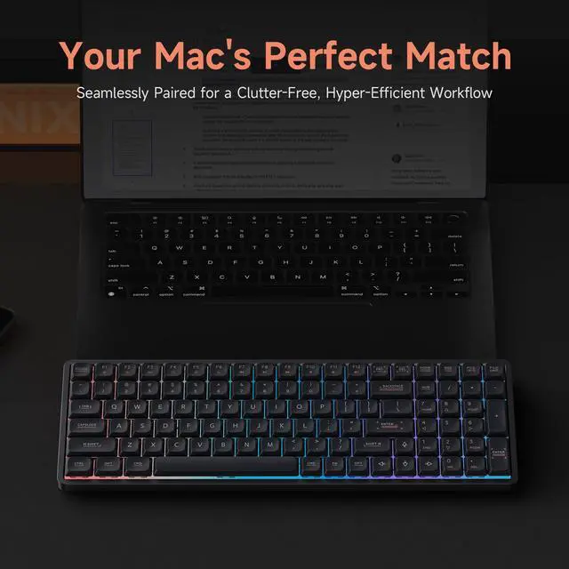 Alt view image 6 of 7 - Vszerda Magi96 Low Profile Wireless Mechanical Keyboard Full 100-Key Layout, Hot-Swappable, RGB Backlit, Full Aluminum, VIA Customizable, Mac/Windows/Linux, Tri-Mode