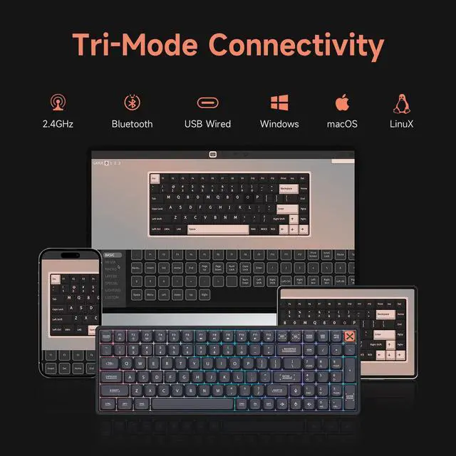 Alt view image 7 of 7 - Vszerda Magi96 Low Profile Wireless Mechanical Keyboard Full 100-Key Layout, Hot-Swappable, RGB Backlit, Full Aluminum, VIA Customizable, Mac/Windows/Linux, Tri-Mode