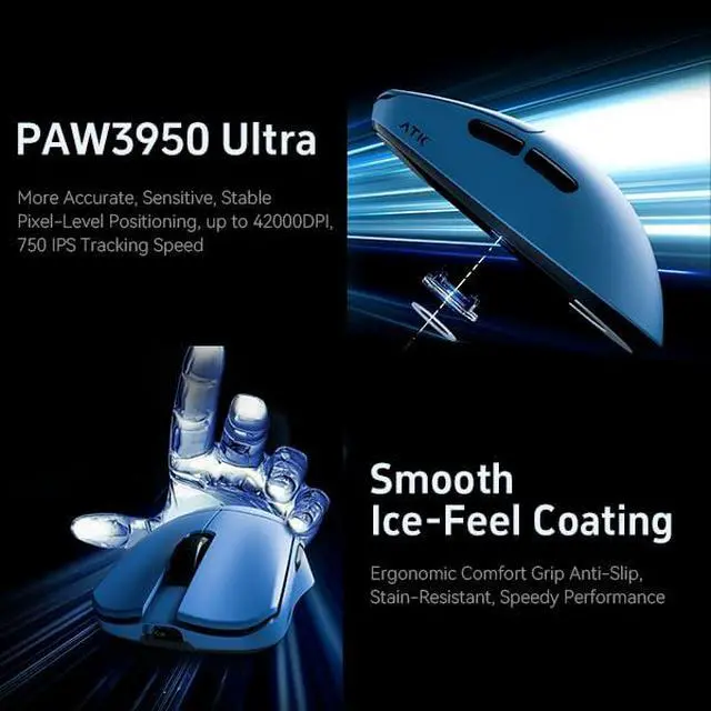 Alt view image 4 of 7 - Vszerda Blazing Sky F1 Wireless Gaming Mouse, 8k Hz Polling Rate, Ultra-Light 3550g, Dual-Mode (2.4G/USB-C), Ice-Feeling Coating, Leviatan Co-Branded Edition (F1 Extreme, LEVIATAN Blue)