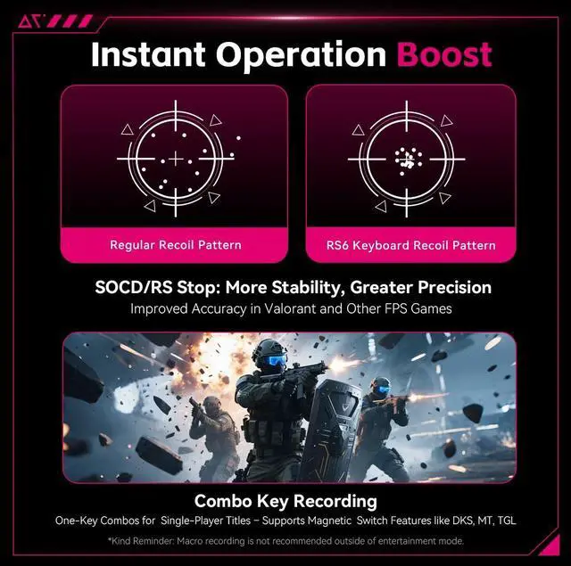 Alt view image 6 of 7 - Vszerda RS6 Ultra Aluminum Hall Effect Gaming Keyboard 65% Compact 68 Keys, 0.001 mm RT, 8K Polling, Hot-Swappable, RGB (ASPAS-Jade Magnetic)