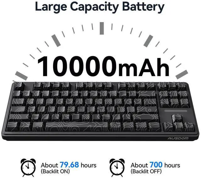 Alt view image 4 of 7 - Vszerda Wireless Mechanical Gaming Keyboard: 10000mAh Battery Tri-Mode 2.4G/BT5.3/USB-C Hot Swappable Custom Keyboard with RGB Backlit, Side Printed PBT Keycaps, 15-Layer Gasket Structure, Topographic